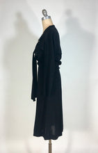 Load image into Gallery viewer, 1930's-1940's black wool crepe dress with neckline tie & beading embellishment