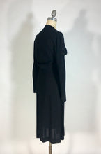 Load image into Gallery viewer, 1930's-1940's black wool crepe dress with neckline tie & beading embellishment