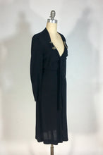 Load image into Gallery viewer, 1930's-1940's black wool crepe dress with neckline tie & beading embellishment