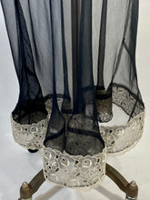Load image into Gallery viewer, 1930's sheer black bias-cut silk gown with puff sleeves and cream lace