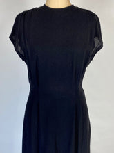 Load image into Gallery viewer, 1930's-40's glam black wool crepe dress maxi gown w/ key hole back