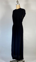 Load image into Gallery viewer, 1930's-40's glam black wool crepe dress maxi gown w/ key hole back