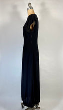 Load image into Gallery viewer, 1930's-40's glam black wool crepe dress maxi gown w/ key hole back