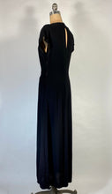 Load image into Gallery viewer, 1930's-40's glam black wool crepe dress maxi gown w/ key hole back