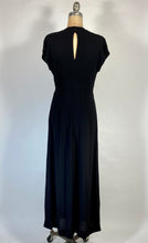 Load image into Gallery viewer, 1930's-40's glam black wool crepe dress maxi gown w/ key hole back