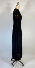Load image into Gallery viewer, 1930's-40's glam black wool crepe dress maxi gown w/ key hole back