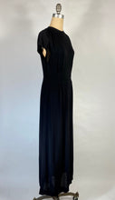 Load image into Gallery viewer, 1930's-40's glam black wool crepe dress maxi gown w/ key hole back