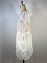 Load image into Gallery viewer, 1920's 20s UNIQUE dress with embroidery, lace and scallop edging size Extra Small- Small