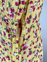 Load image into Gallery viewer, 1930's - 1940's yellow rayon BERRIES & CHERRIES print swishy dress