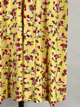 Load image into Gallery viewer, 1930's - 1940's yellow rayon BERRIES & CHERRIES print swishy dress