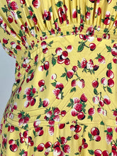 Load image into Gallery viewer, 1930's - 1940's yellow rayon BERRIES & CHERRIES print swishy dress