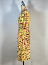 Load image into Gallery viewer, 1930's - 1940's yellow rayon BERRIES & CHERRIES print swishy dress