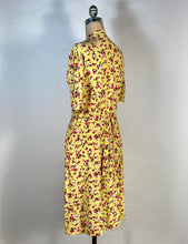 Load image into Gallery viewer, 1930's - 1940's yellow rayon BERRIES & CHERRIES print swishy dress
