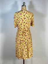 Load image into Gallery viewer, 1930's - 1940's yellow rayon BERRIES & CHERRIES print swishy dress