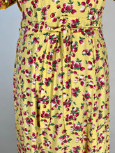 Load image into Gallery viewer, 1930's - 1940's yellow rayon BERRIES & CHERRIES print swishy dress