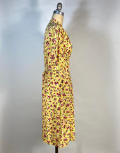 Load image into Gallery viewer, 1930's - 1940's yellow rayon BERRIES & CHERRIES print swishy dress