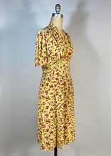 Load image into Gallery viewer, 1930's - 1940's yellow rayon BERRIES & CHERRIES print swishy dress