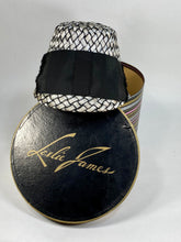 Load image into Gallery viewer, 1960's 60s Silver & Black straw 'bucket' style hat by LESLIE JAMES + original hat box