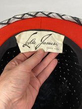 Load image into Gallery viewer, 1960's 60s Silver & Black straw 'bucket' style hat by LESLIE JAMES + original hat box