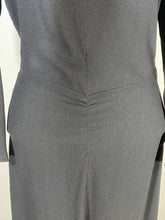 Load image into Gallery viewer, 1930's-1940's black wool crepe dress with neckline tie & beading embellishment