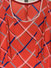 Load image into Gallery viewer, 1930’s red-orange check print cold rayon dress with waist sash and lace cuff details