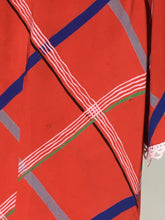 Load image into Gallery viewer, 1930’s red-orange check print cold rayon dress with waist sash and lace cuff details