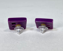 Load image into Gallery viewer, 1980’s handmade New Wave style colorful geometric design purple post earrings