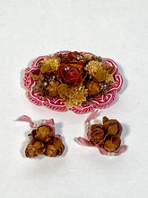 Load image into Gallery viewer, 1980’s handmade Victorian revival dried flowers jewelry set earrings & brooch