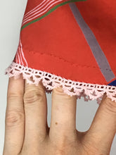 Load image into Gallery viewer, 1930’s red-orange check print cold rayon dress with waist sash and lace cuff details