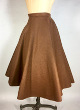 Load image into Gallery viewer, 1950’s homemade brown wool felt circle “poodle” skirt with leopard cat
