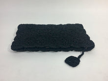 Load image into Gallery viewer, 1940’s homemade black rayon cord braided clutch bag with zipper pull diamond detail