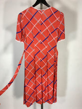 Load image into Gallery viewer, 1930’s red-orange check print cold rayon dress with waist sash and lace cuff details