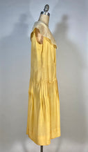 Load image into Gallery viewer, 1920’s Buttery yellow silk drop waist Flapper style dress with antique lace collar
