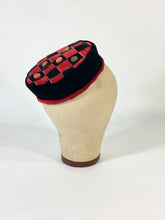 Load image into Gallery viewer, 1950’s Avant Garde playful Checkerboard and checkers velvet ribbon hat