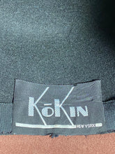Load image into Gallery viewer, 1980’s-90’s designer Kokin wool felt black and brown stylized bowler hat with curl brim
