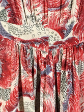 Load image into Gallery viewer, 1930’s silk dress with dreamy ‘undersea’ style print and high rolled collar