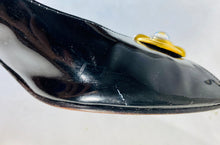 Load image into Gallery viewer, 1950’s black patent leather open toe sling-back heels shoes by Delman size 7.5