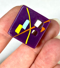 Load image into Gallery viewer, 1980’s handmade New Wave style colorful geometric design purple post earrings