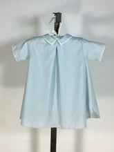 Load image into Gallery viewer, 1950’s light blue cotton baby toddler dress onesie with hand embroidered details train