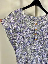 Load image into Gallery viewer, 1940’s-50’s purple floral semi sheer dress with yellow bee buttons detail