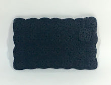 Load image into Gallery viewer, 1940’s homemade black rayon cord braided clutch bag with zipper pull diamond detail