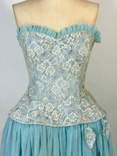 Load image into Gallery viewer, 1940’s-50’s light blue formal strapless robe de style gown by Best & Co.