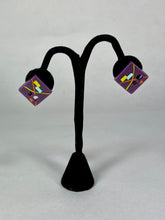Load image into Gallery viewer, 1980’s handmade New Wave style colorful geometric design purple post earrings