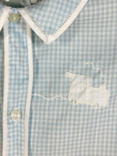 Load image into Gallery viewer, 1950’s light blue cotton baby toddler dress onesie with hand embroidered details train