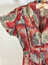 Load image into Gallery viewer, 1930’s silk dress with dreamy ‘undersea’ style print and high rolled collar