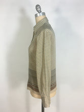 Load image into Gallery viewer, 1970’s silk blouse with Egyptian or Byzantine theme print by Oleg Cassini