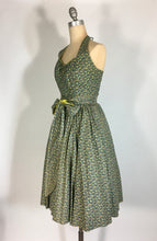 Load image into Gallery viewer, 1950’s one of a kind homemade cotton ditsy print 2-pc halter top and circle skirt set