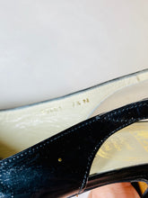 Load image into Gallery viewer, 1950’s black patent leather open toe sling-back heels shoes by Delman size 7.5