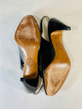 Load image into Gallery viewer, 1950’s black patent leather open toe sling-back heels shoes by Delman size 7.5