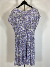 Load image into Gallery viewer, 1940’s-50’s purple floral semi sheer dress with yellow bee buttons detail